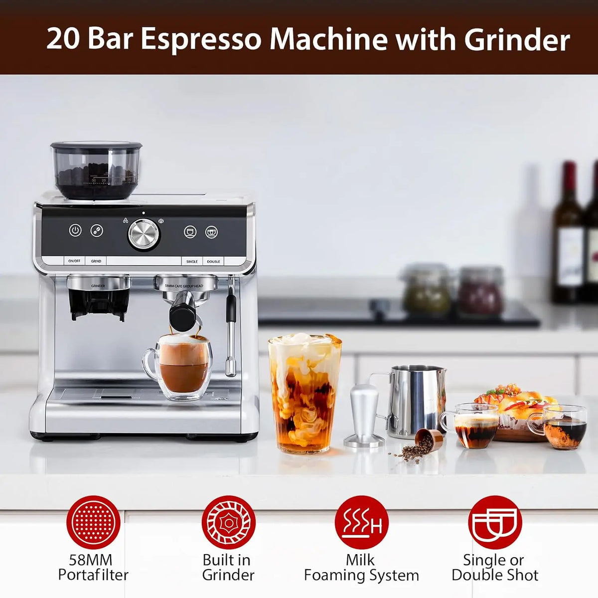 Espresso Machine With Conical Burr Grinder And Milk Frother