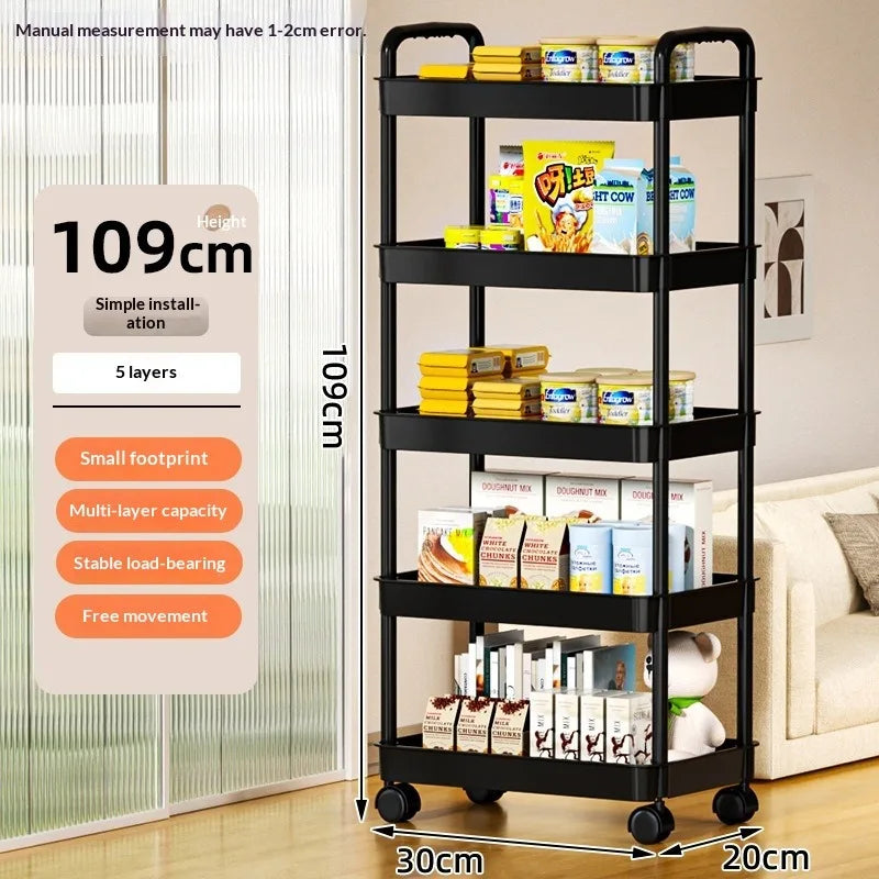 Rolling Five Tier Kitchen Storage Cart With Swivel Wheels