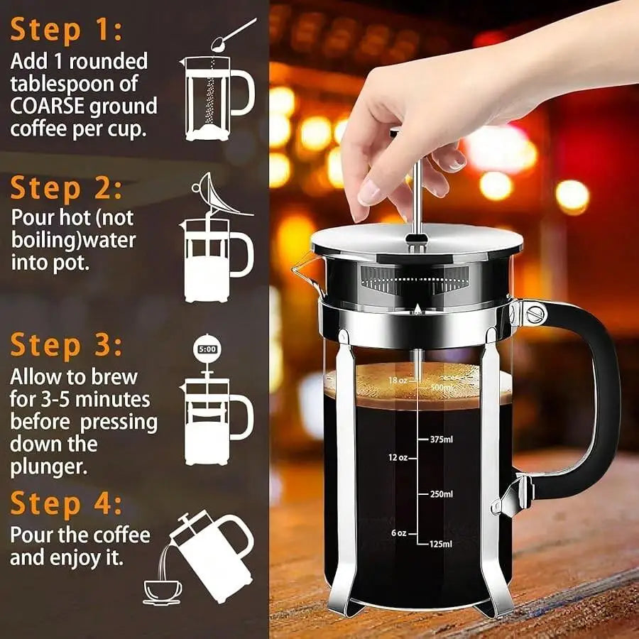 XMSJ French Press Coffee Maker Stainless Steel 4 Filter System