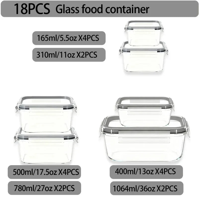 BPA Free Airtight Glass Food Storage Containers With Utensil Set