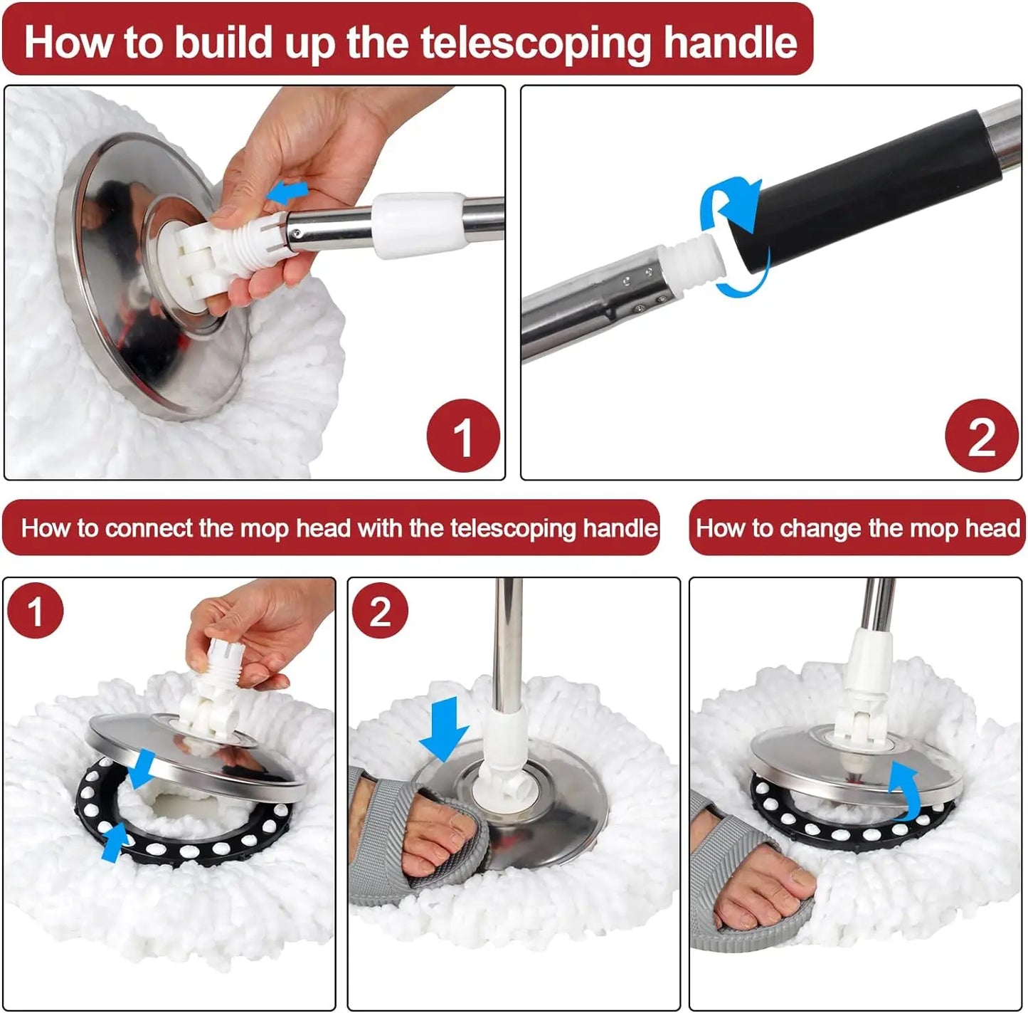 360 Spin Mop Bucket Set With Wring System Stainless Basket