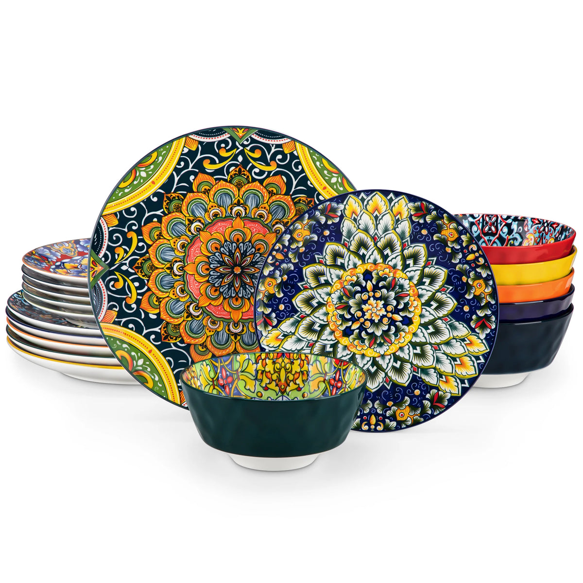Malacasa Ceramic Stoneware Dinnerware Set Bohemian Style For 6