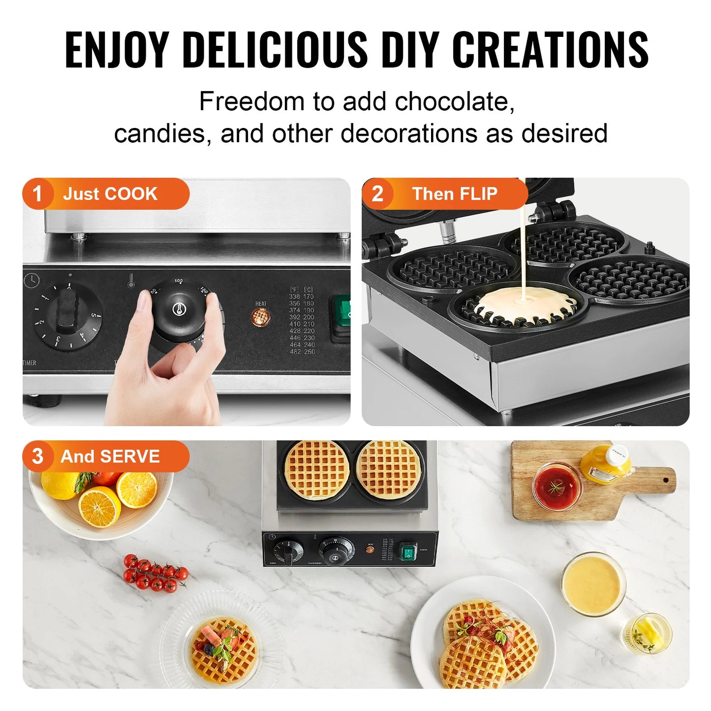 SucceBuy Commercial Waffle Maker 4-Piece Round Belgian Waffle Iron