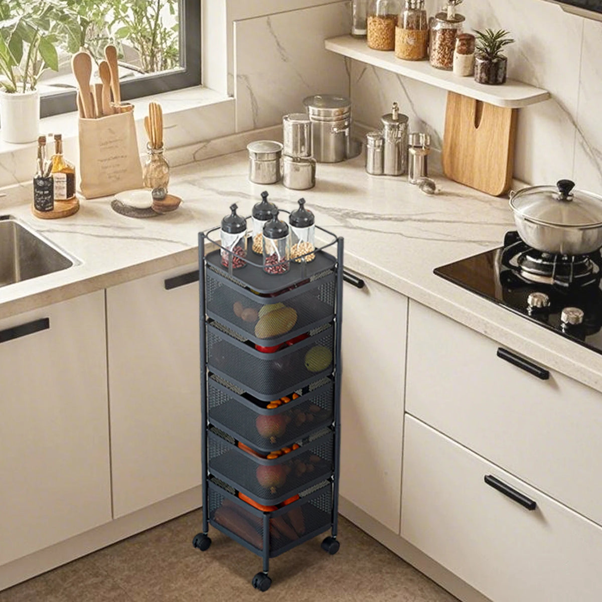 HobbyLane Rotating Vegetable Storage Rack With Wheels