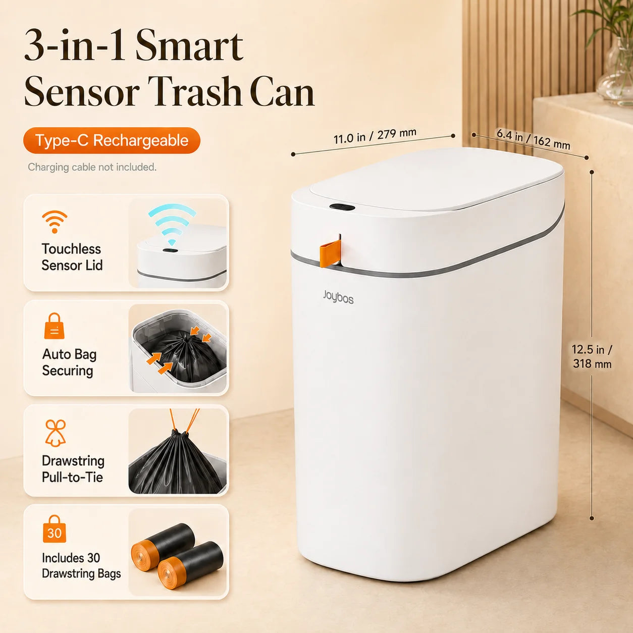 Joybos Touchless Smart Trash Can With Auto Lining