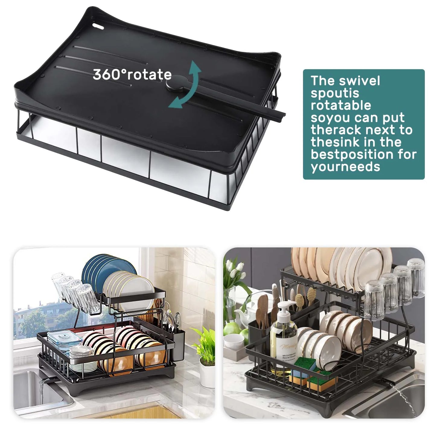 Two-Tier Dish Drying Rack for Kitchen Countertops, Removable