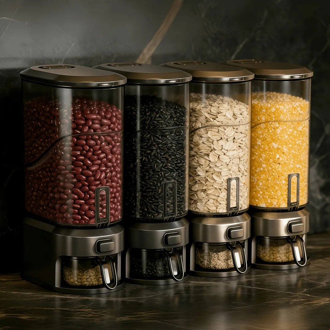 Transparent Rice Dispenser With Measuring Cup For Dry Food Storage