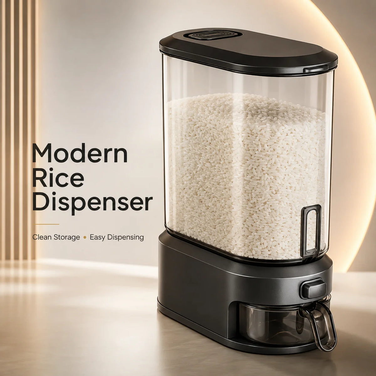 Transparent Rice Dispenser With Measuring Cup For Dry Food Storage