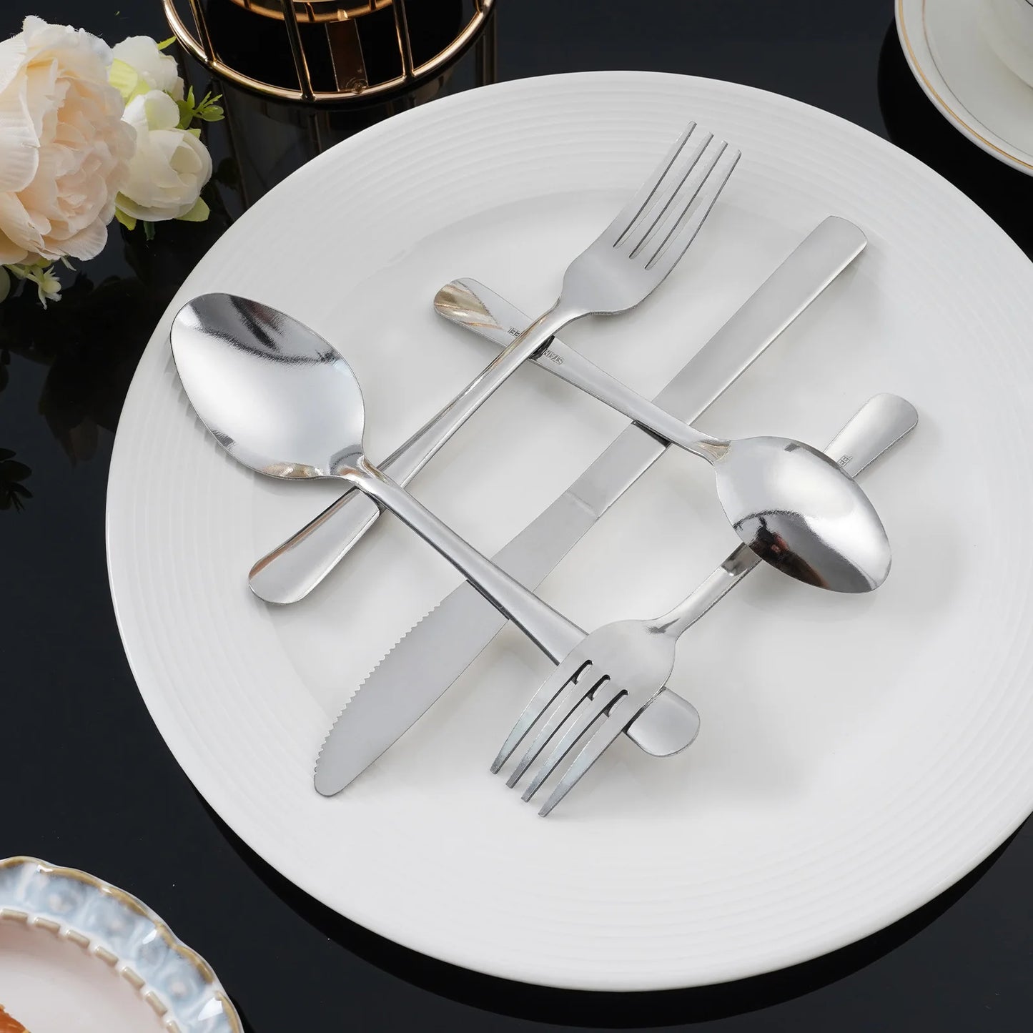 HANSMART 60 Piece Stainless Flatware Set For 12 Dishwasher Safe