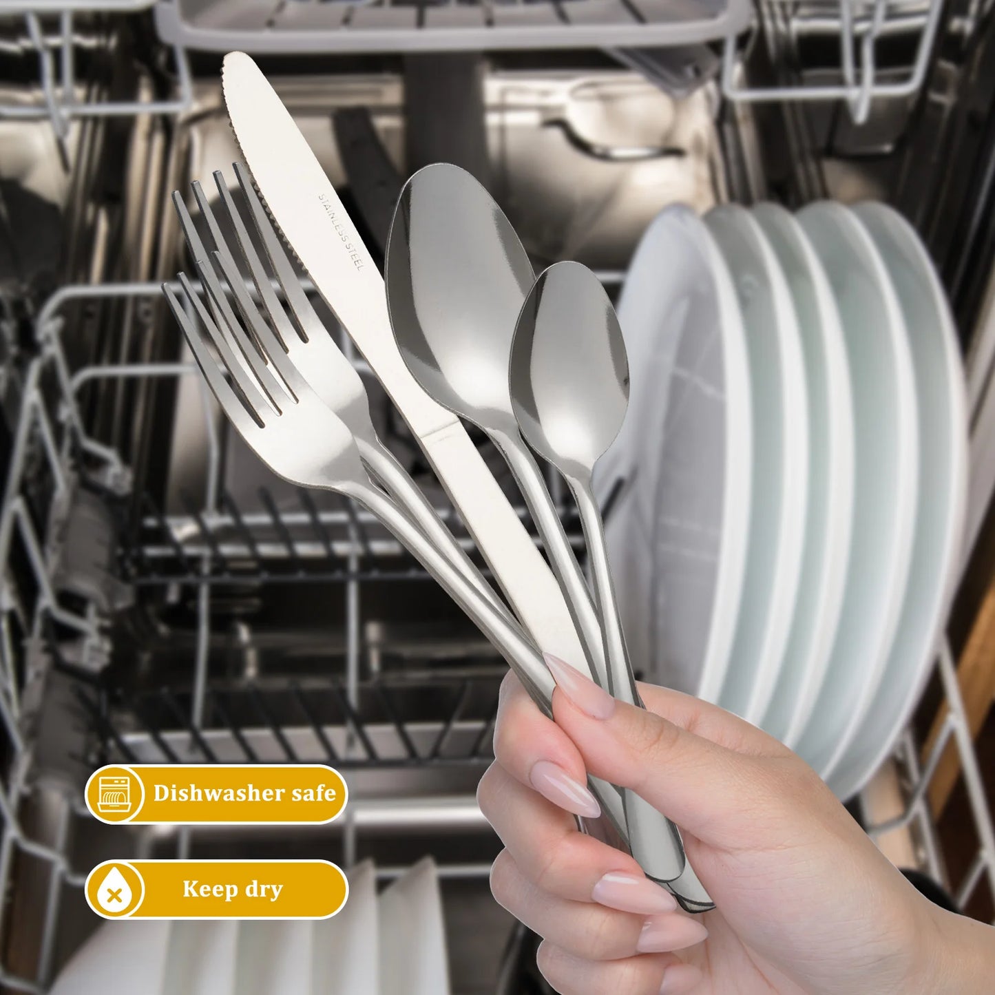 HANSMART 60 Piece Stainless Flatware Set For 12 Dishwasher Safe