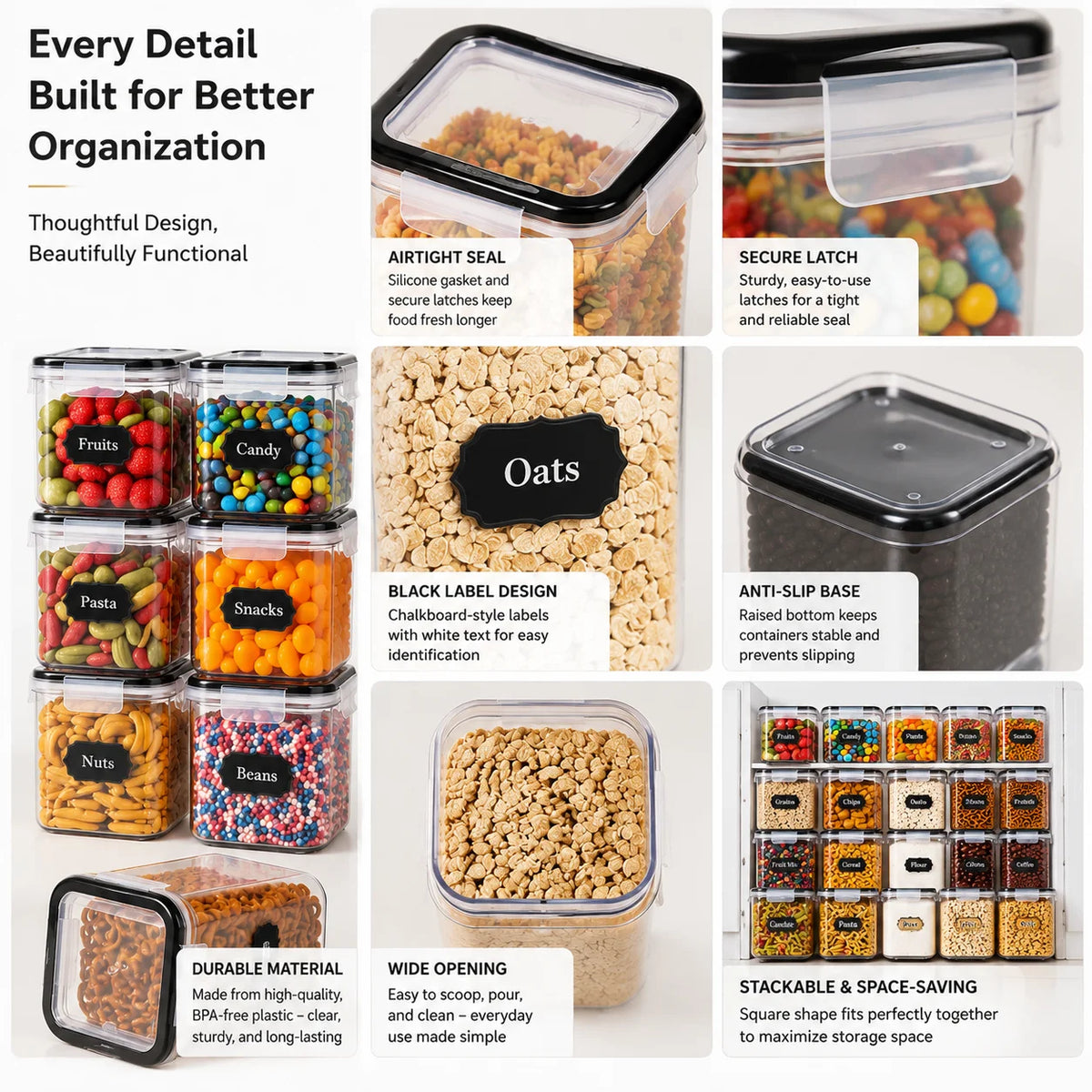 DIAMRI Stackable Airtight Food Storage Canisters for Kitchen Organization