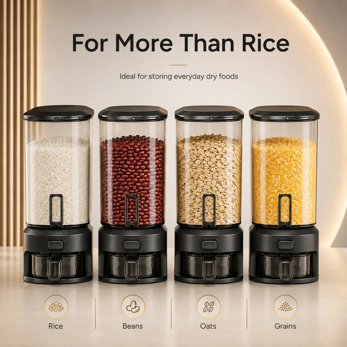 Transparent Rice Dispenser With Measuring Cup For Dry Food Storage