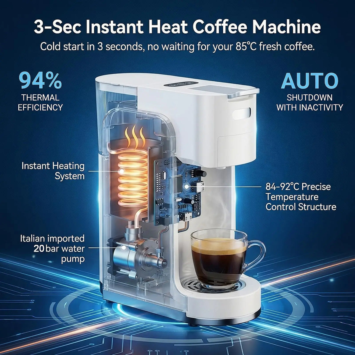 4 In 1 Single Serve Hot And Iced 20 Bar Espresso Coffee Maker