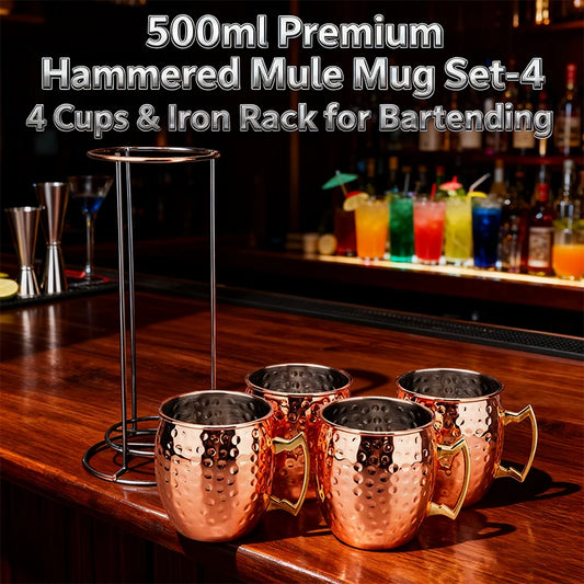 Moscow Mule Mugs Set 4 Pieces 500ml With Iron Rack