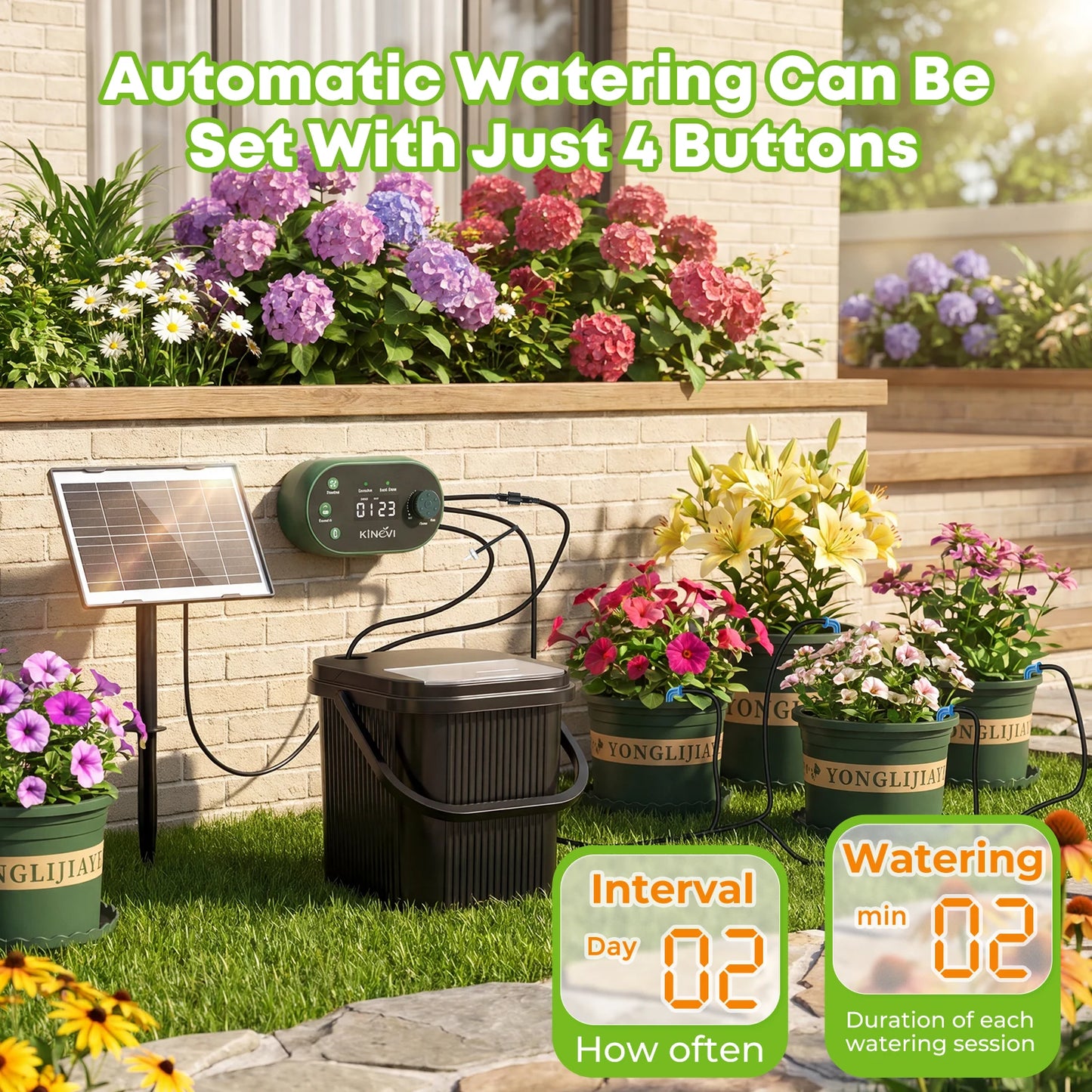 Solar Drip Irrigation System With 3W Auto Watering 22 Modes