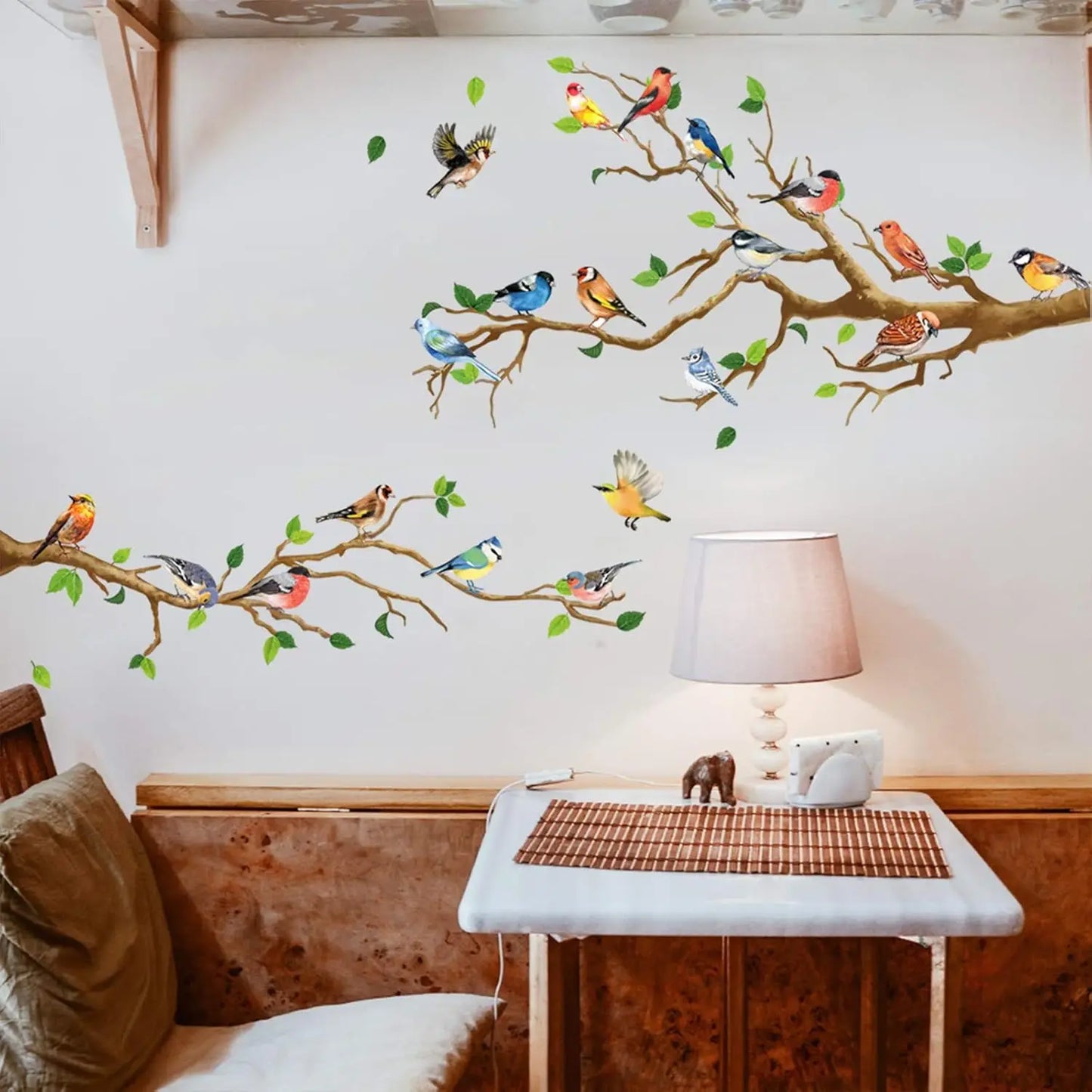 Hummingbird Tree Branch Wall Sticker Green Leaves Vinyl Decal