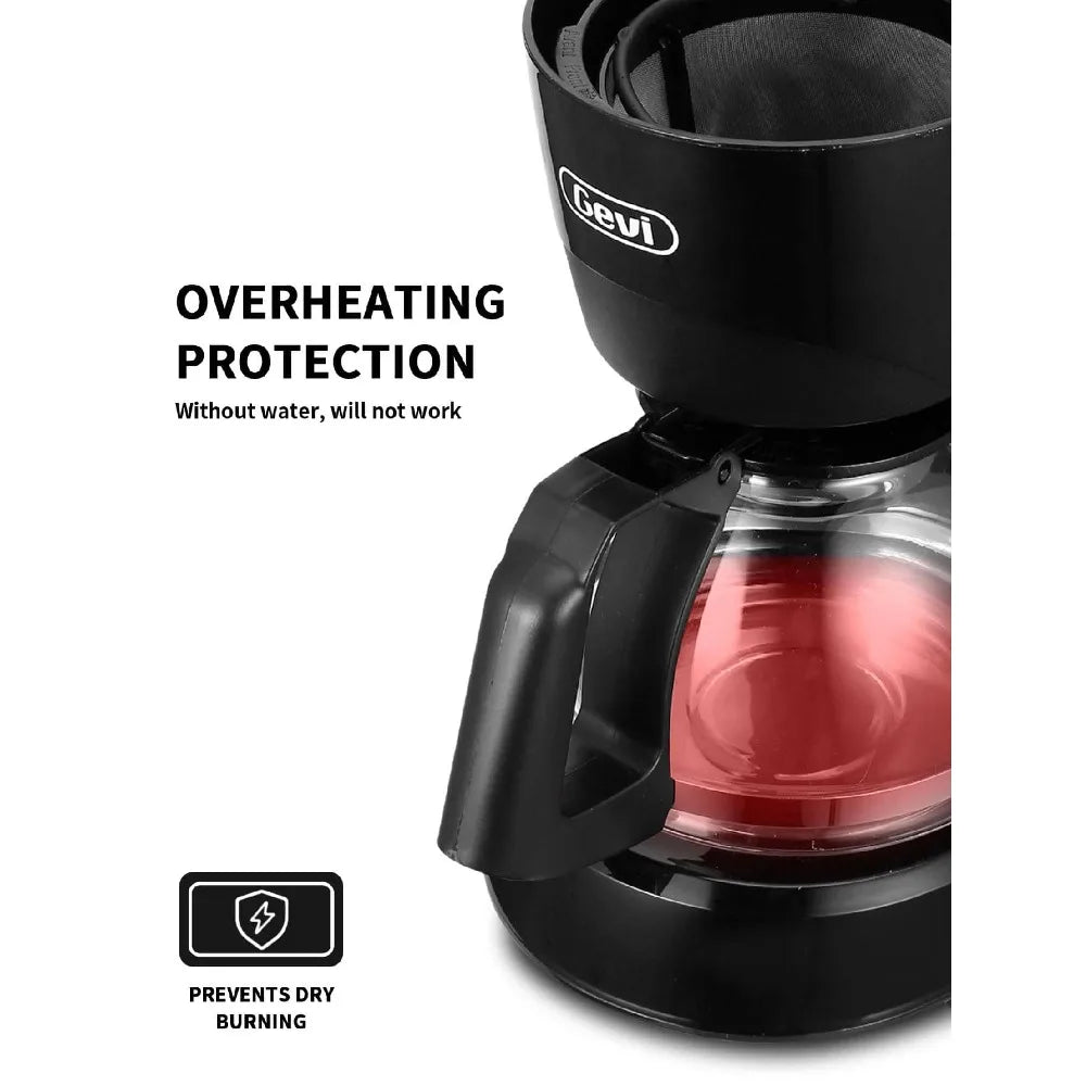 Gevi Compact Coffee Maker With Reusable Filter And Warming Plate