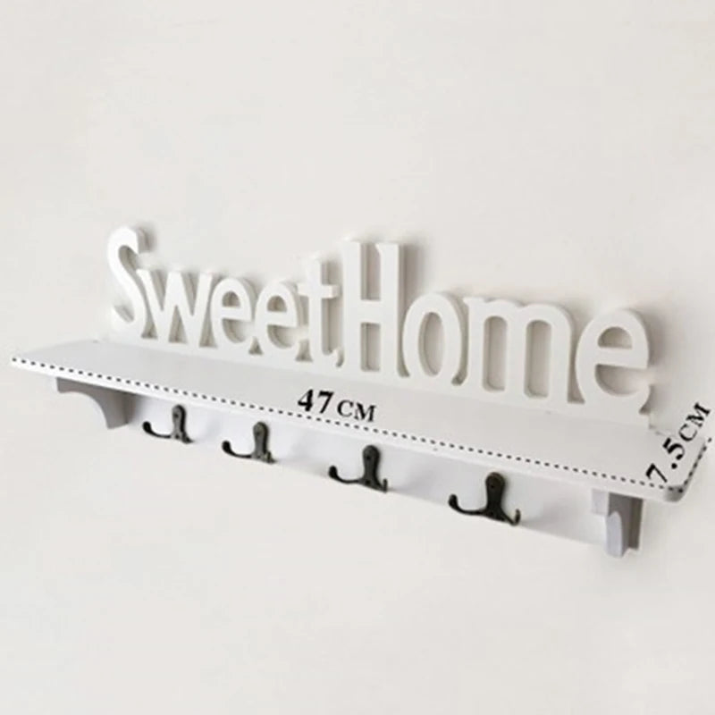 Carved Bamboo Wall Hanging Rack Shelf With Five Hooks