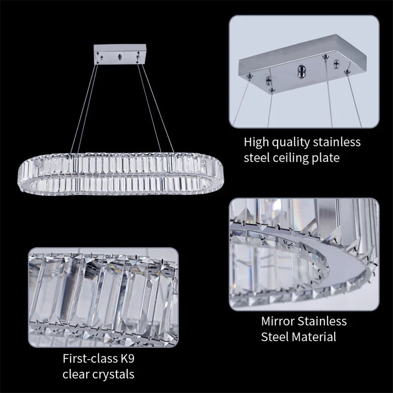 GreeLustr Indoor Crystal Oval Ring Pendant Lamp For Living Room