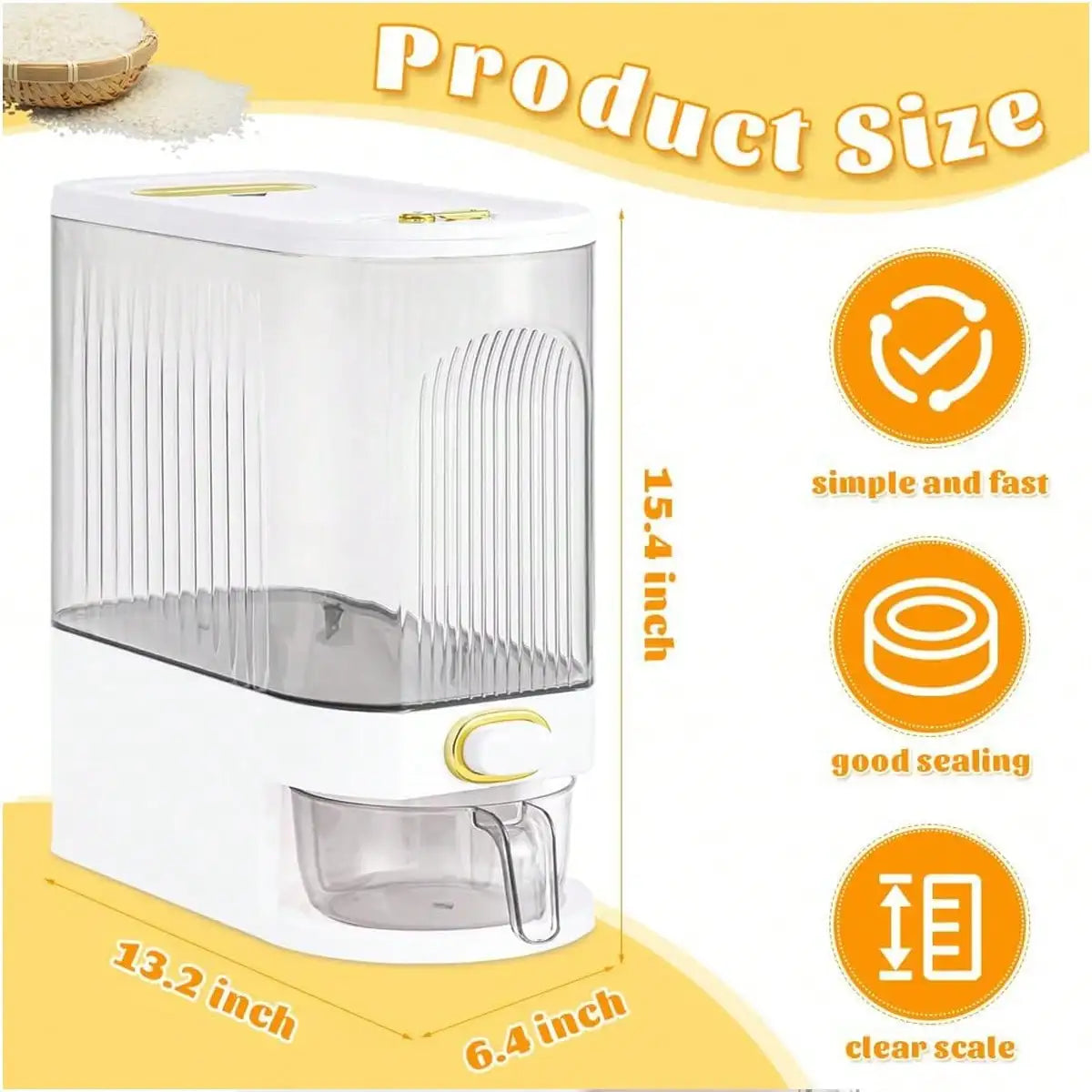 Airtight Rice Dispenser Storage Container With Measuring Cup