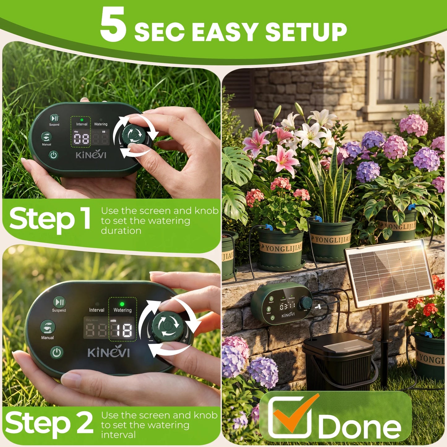 Solar Drip Irrigation System With 3W Auto Watering 22 Modes