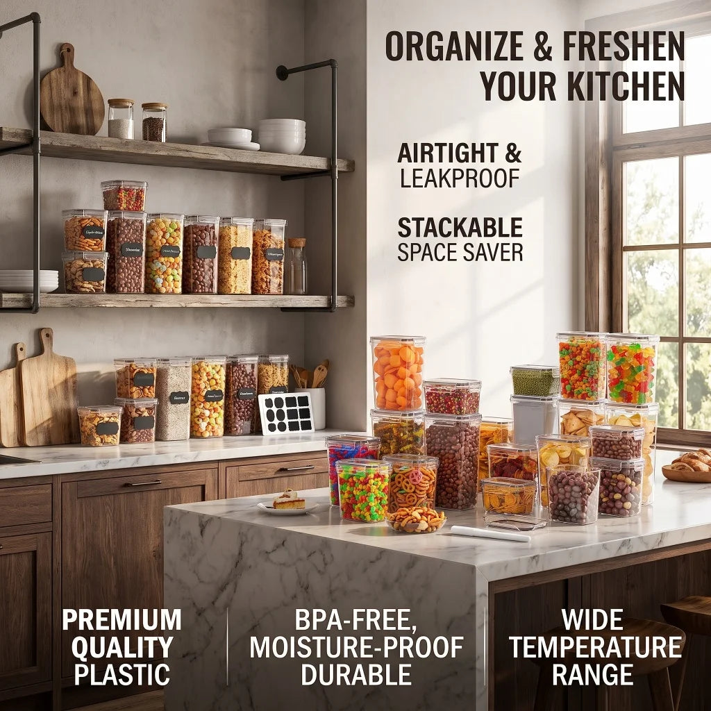Airtight Plastic Food Storage Containers for Pantry Organization