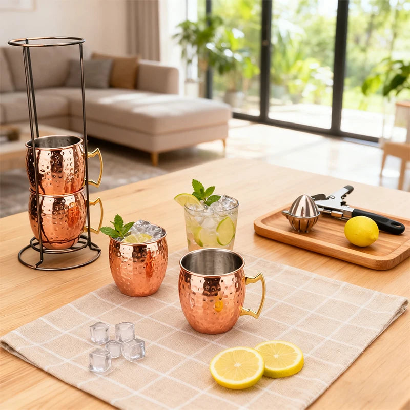 Moscow Mule Mugs Set 4 Pieces 500ml With Iron Rack