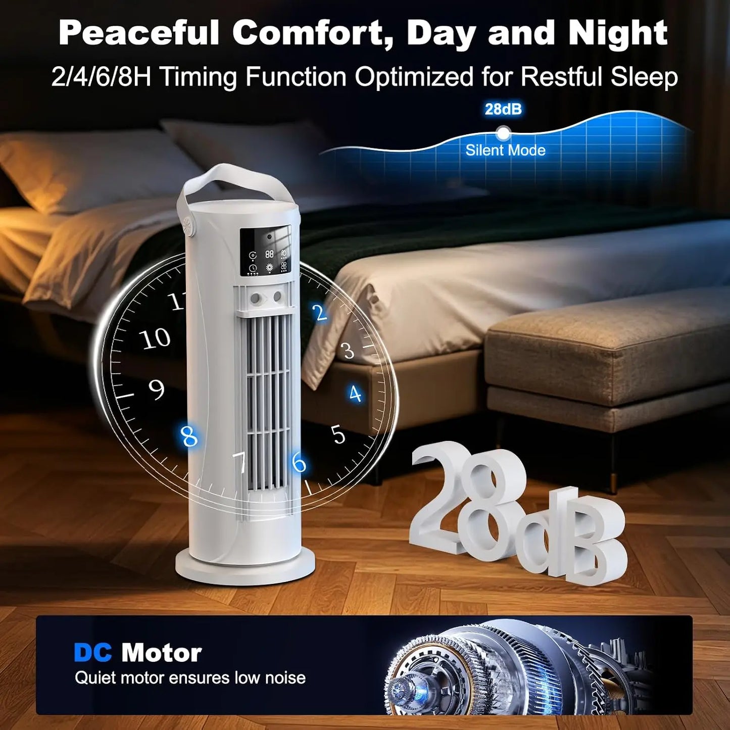 Portable Evaporative Air Cooler With 120 Degree Rotating Tower Fan