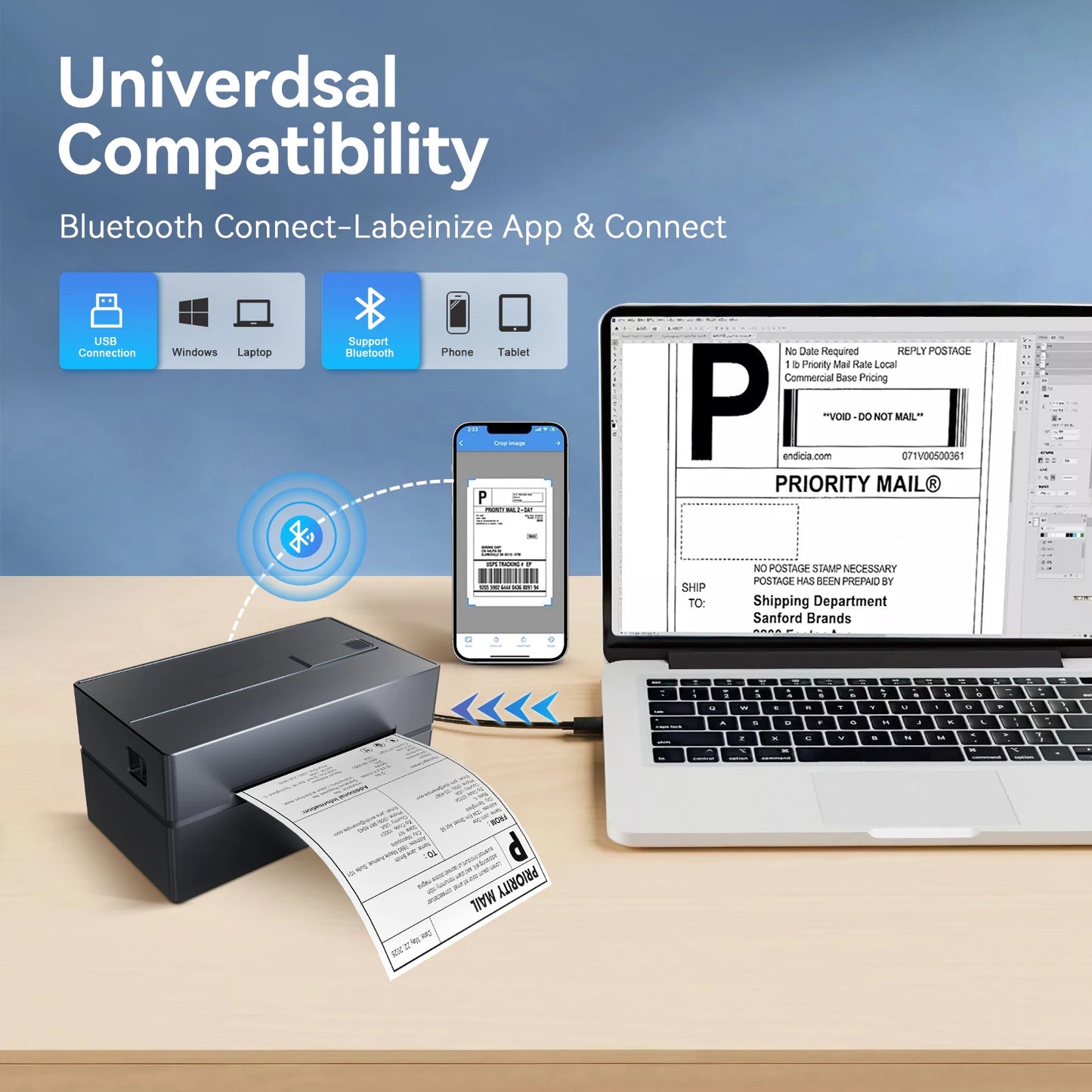 TakeYou Thermal Label Printer Portable Bluetooth USB 203DPI