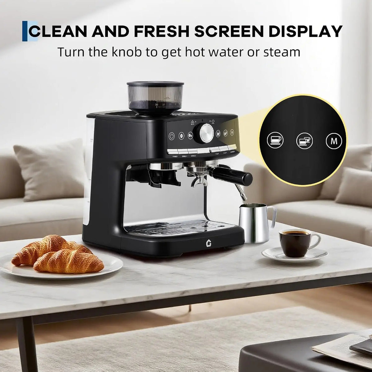 Espresso Machine With Grinder And Steam Wand, 20 Bar Pressure