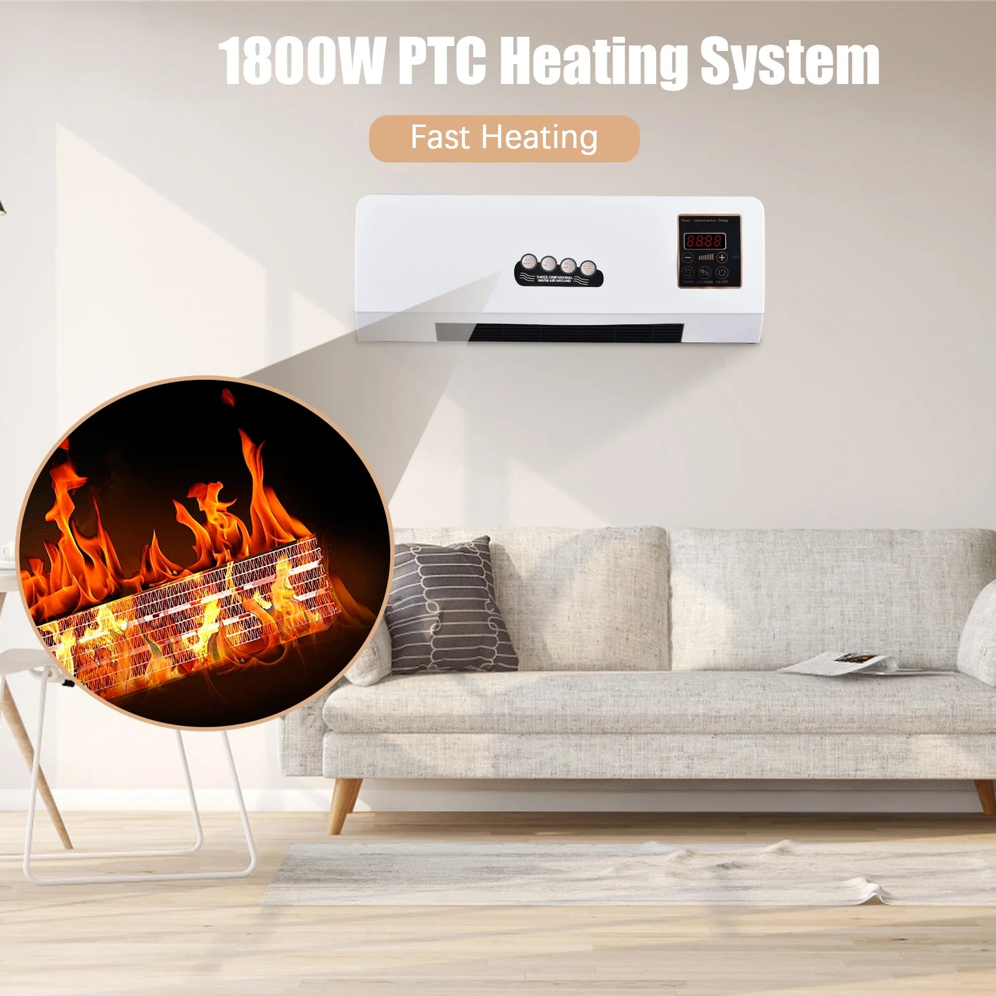 2In1 Heater And Fan Combo 1800W Wall Mounted With Remote