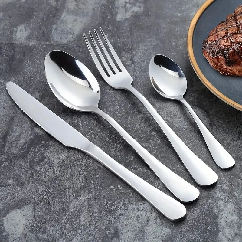 Stainless Steel Sixteen Piece Flatware Set For Home And Restaurant