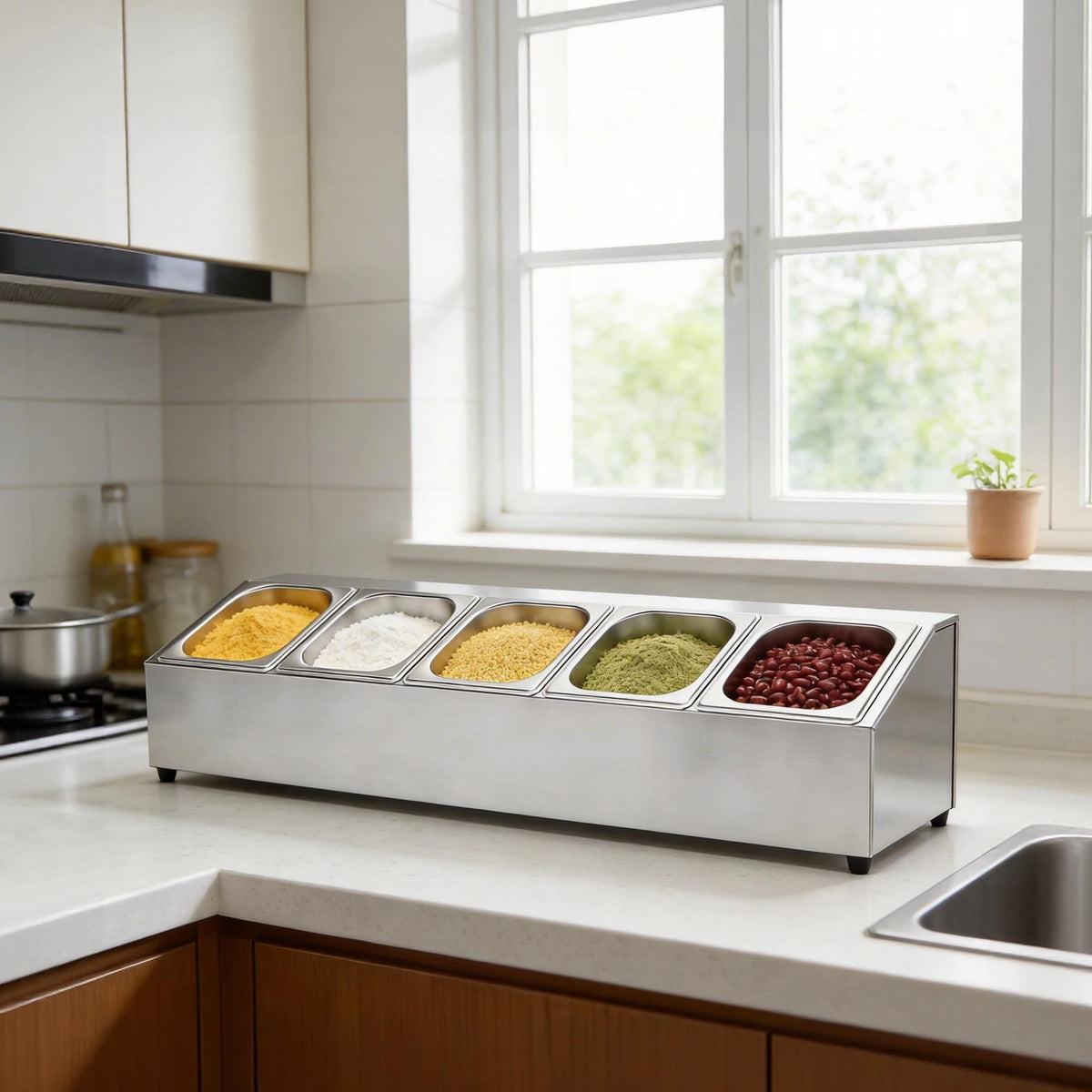 Pizza Topping Organizer With Pans And Lids For Kitchen Prep