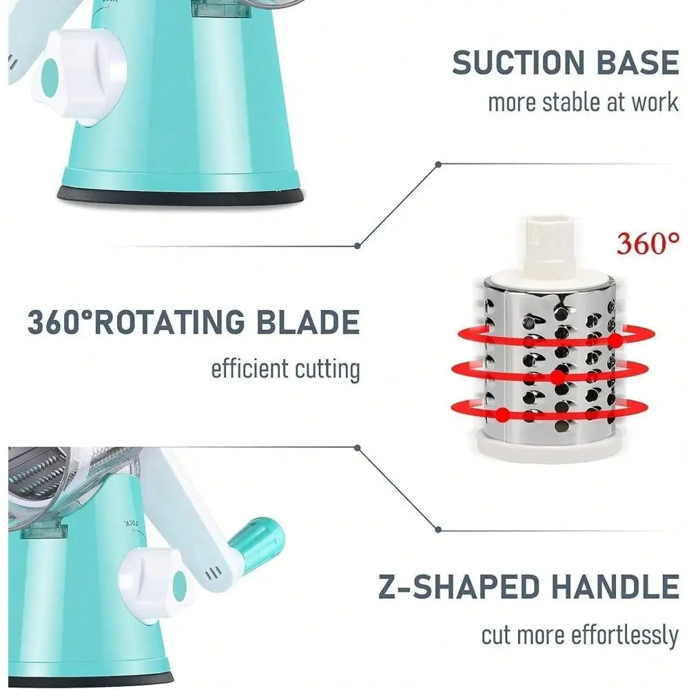 Rotary Cheese Grater With Handle And 3 Changeable Blades