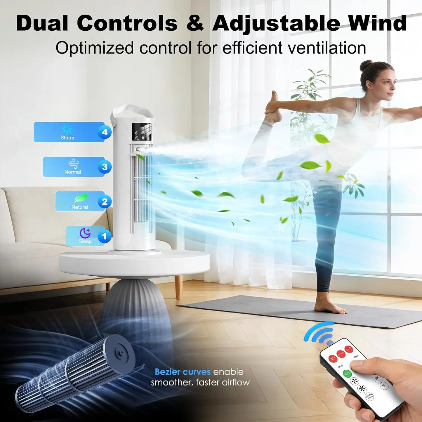 Portable Evaporative Air Cooler With 120 Degree Rotating Tower Fan