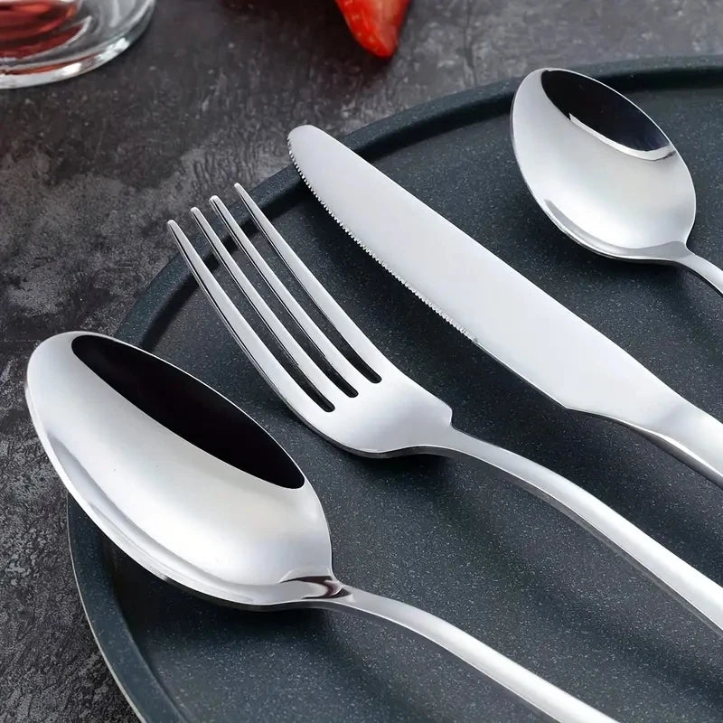 Stainless Steel Sixteen Piece Flatware Set For Home And Restaurant