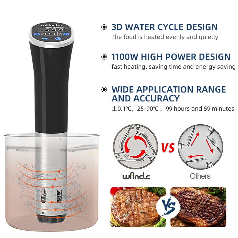Wancle 1100W Sous Vide Cooker LCD Immersion Circulator IPX7 Waterproof
