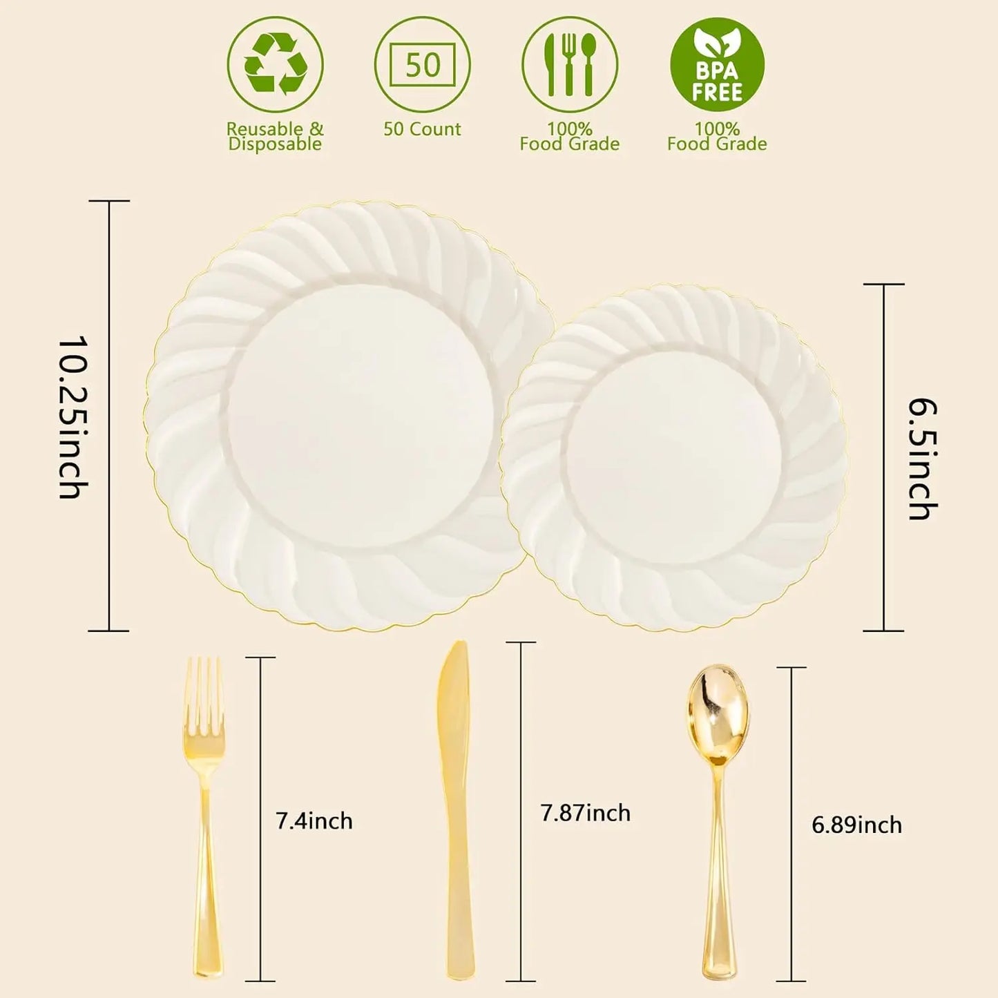 Scalloped Plastic Plates With Silverware Disposable Dinnerware Set