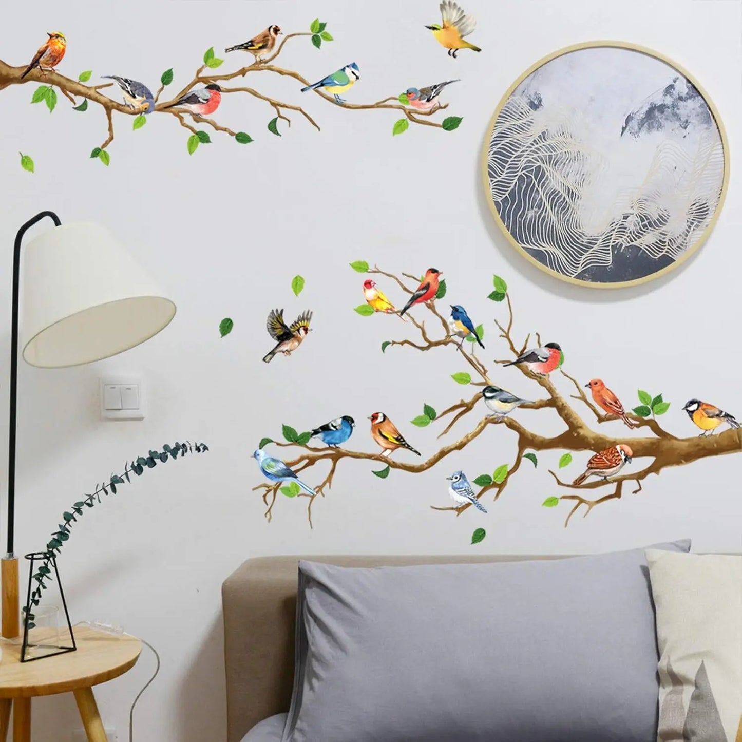 Hummingbird Tree Branch Wall Sticker Green Leaves Vinyl Decal
