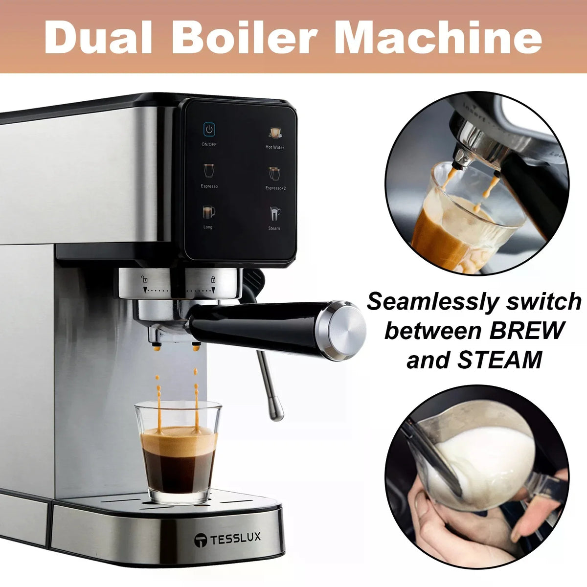 Dual Boiler Espresso Machine With LCD Touchscreen And Milk Frother
