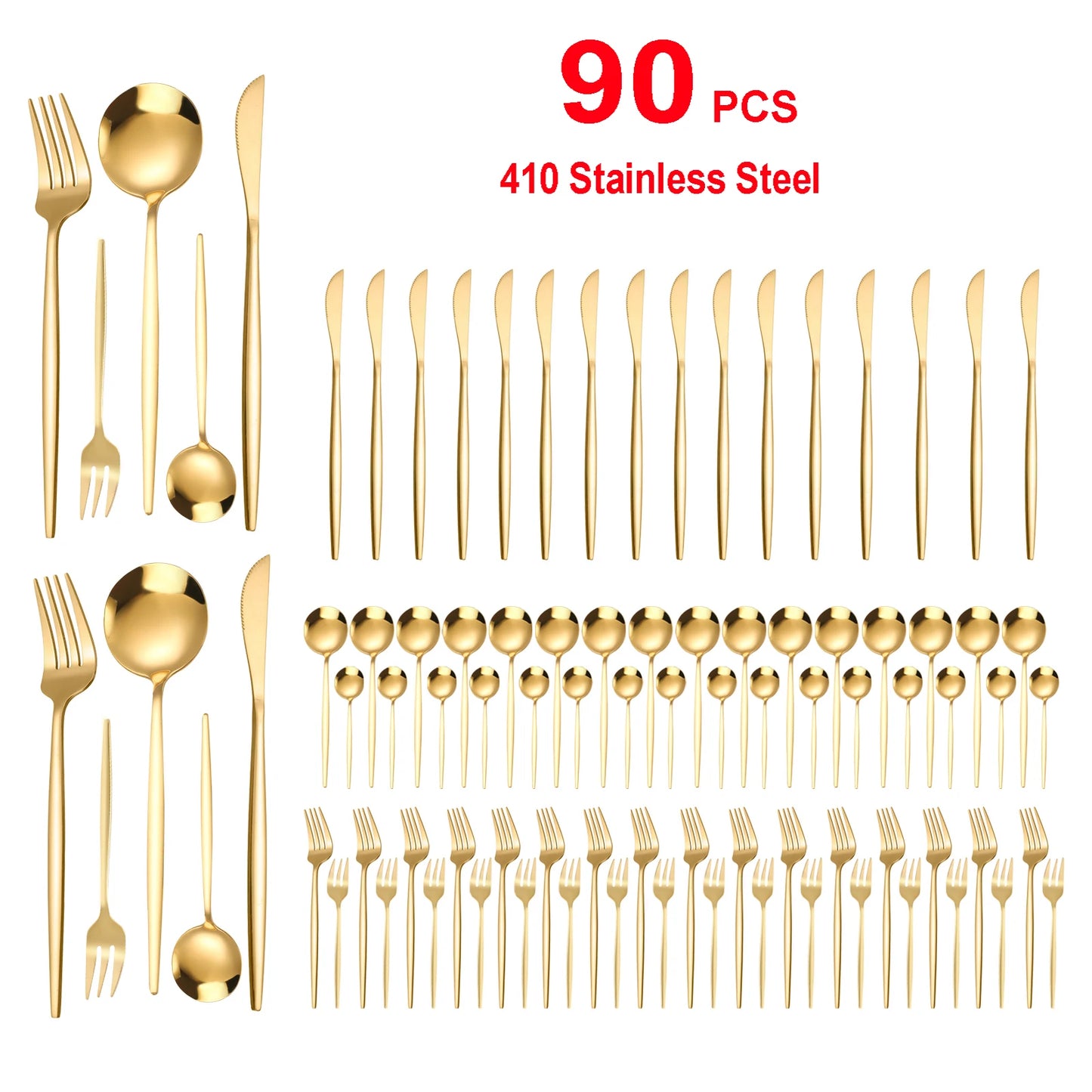 90-Piece 420 Stainless Steel Flatware Set Heavy Duty
