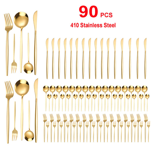 90-Piece 420 Stainless Steel Flatware Set Heavy Duty
