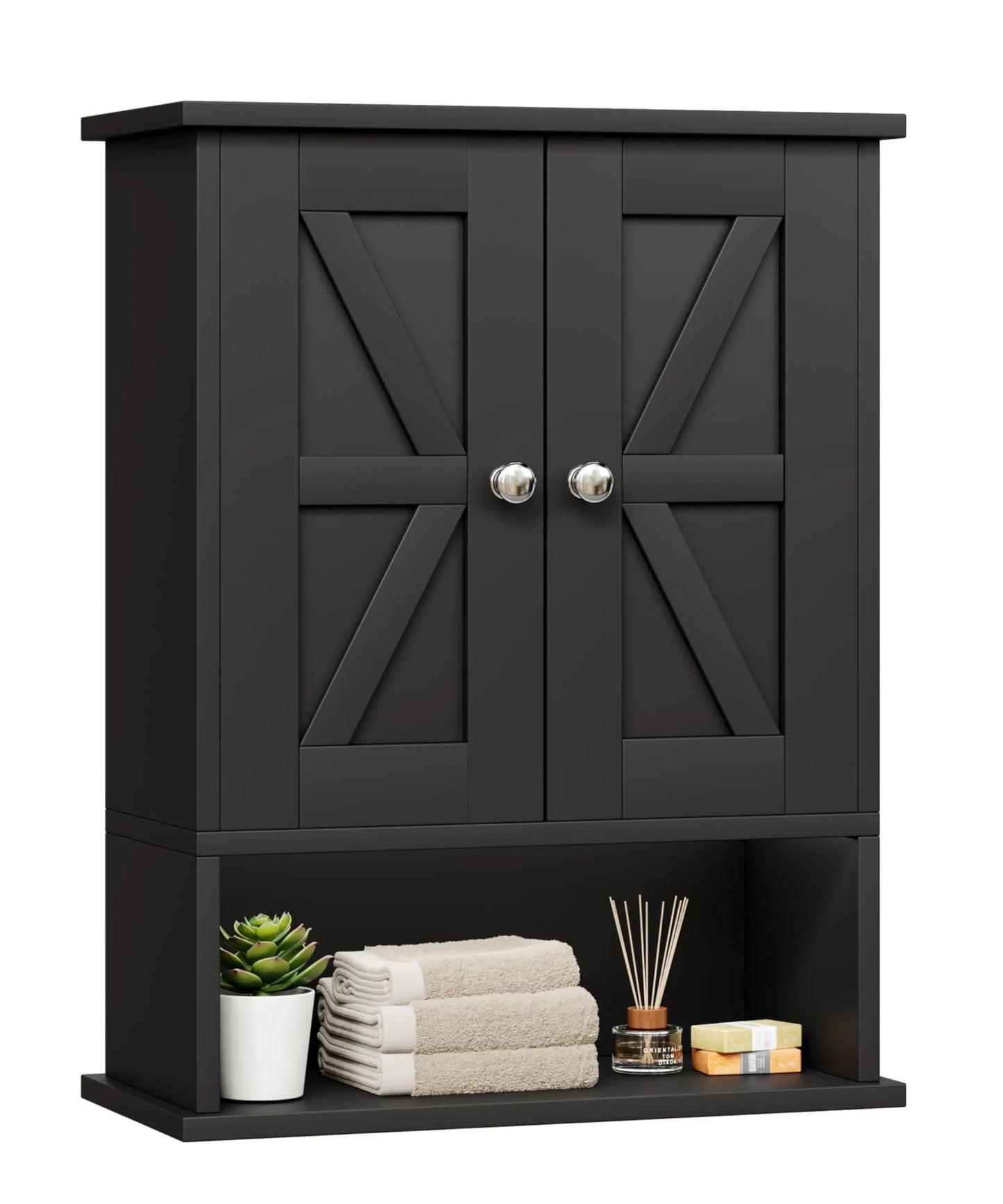 XIUWO Bathroom Wall Cabinet With Adjustable Shelves And Rattan Doors