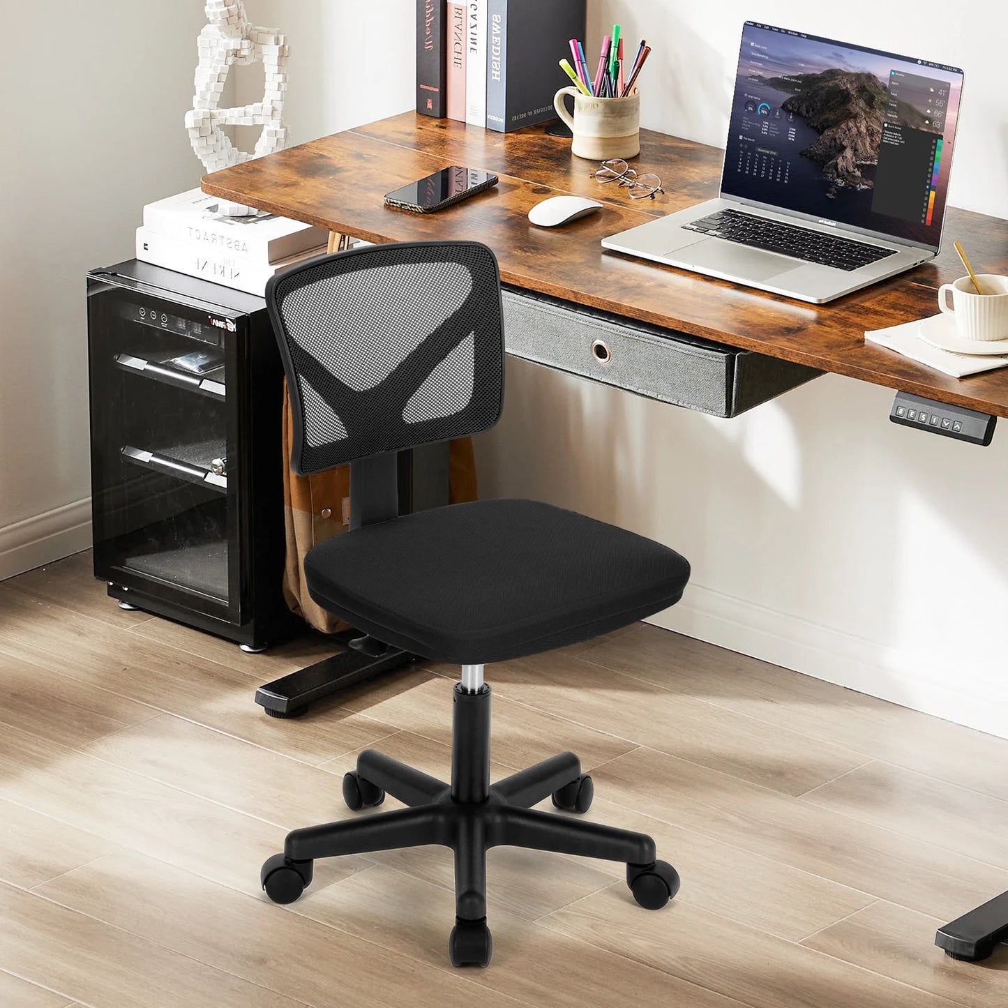 JHK Mesh Lumbar Support Armless Office Chair with Wheels