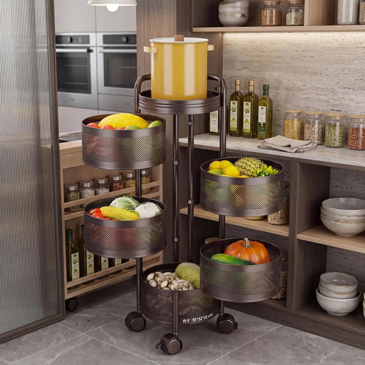 Tacleekii 5 Tier Rotating Kitchen Storage Cart With Wheels