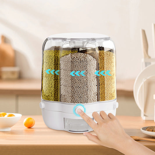 Bymaocar Rotating Six Compartment Airtight Rice and Grain Dispenser