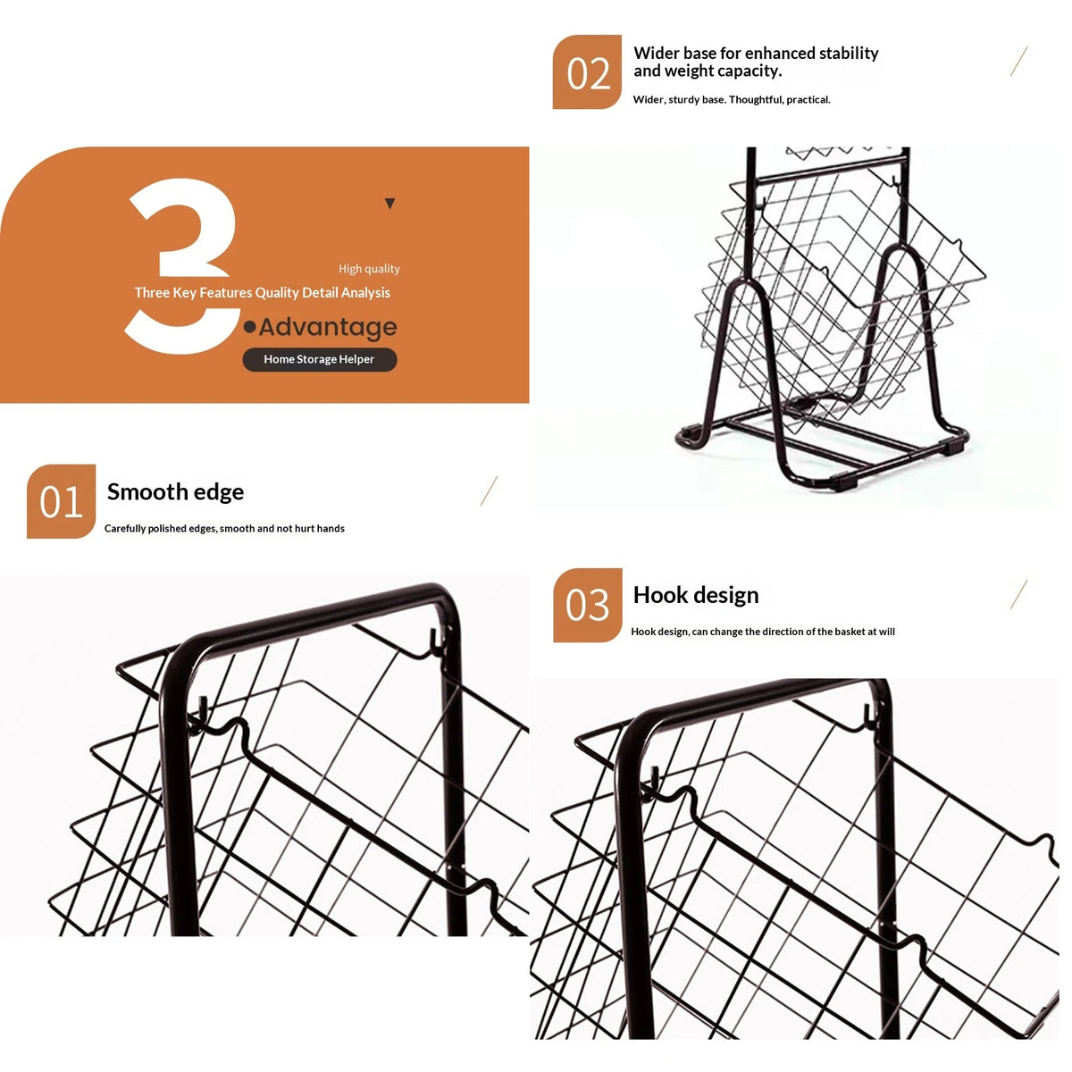ATUOTIN Three Tier Storage Rack With Removable Baskets
