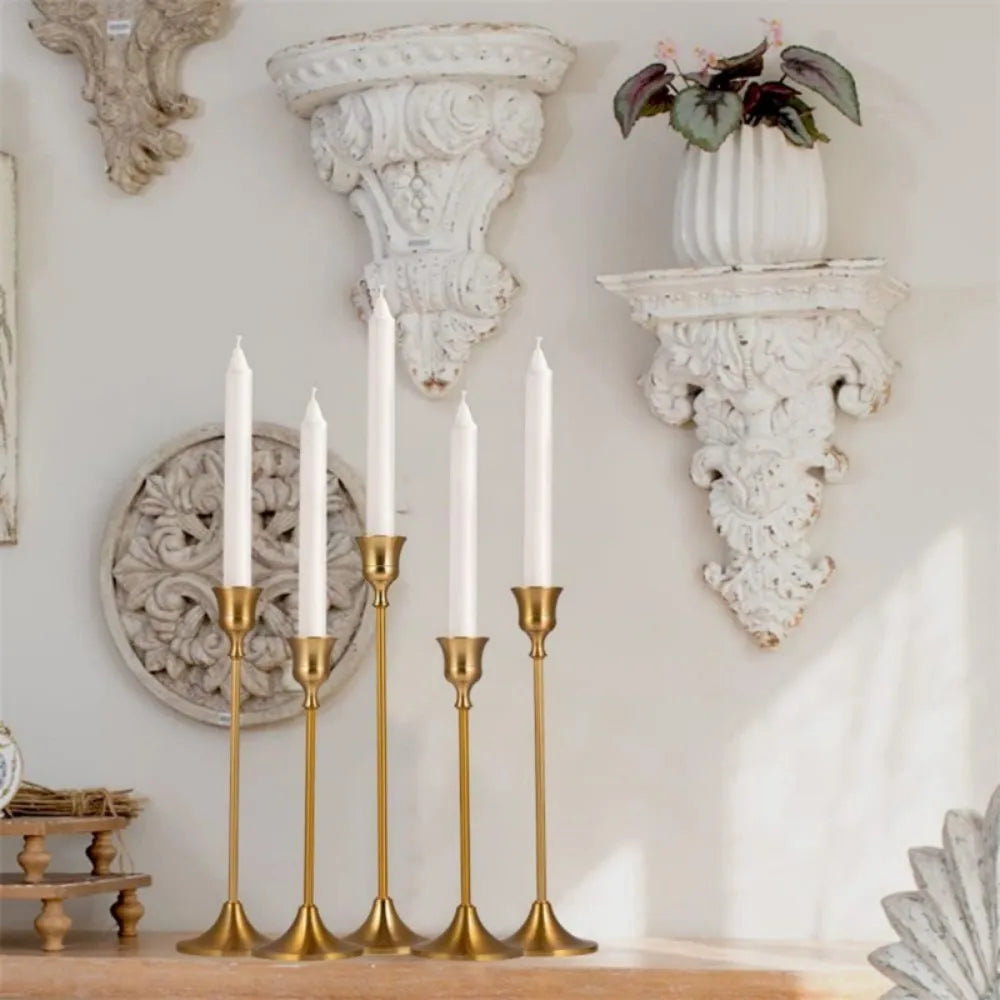 Gold Metal Candlestick Set, Taper Candle Holders For Home Decor