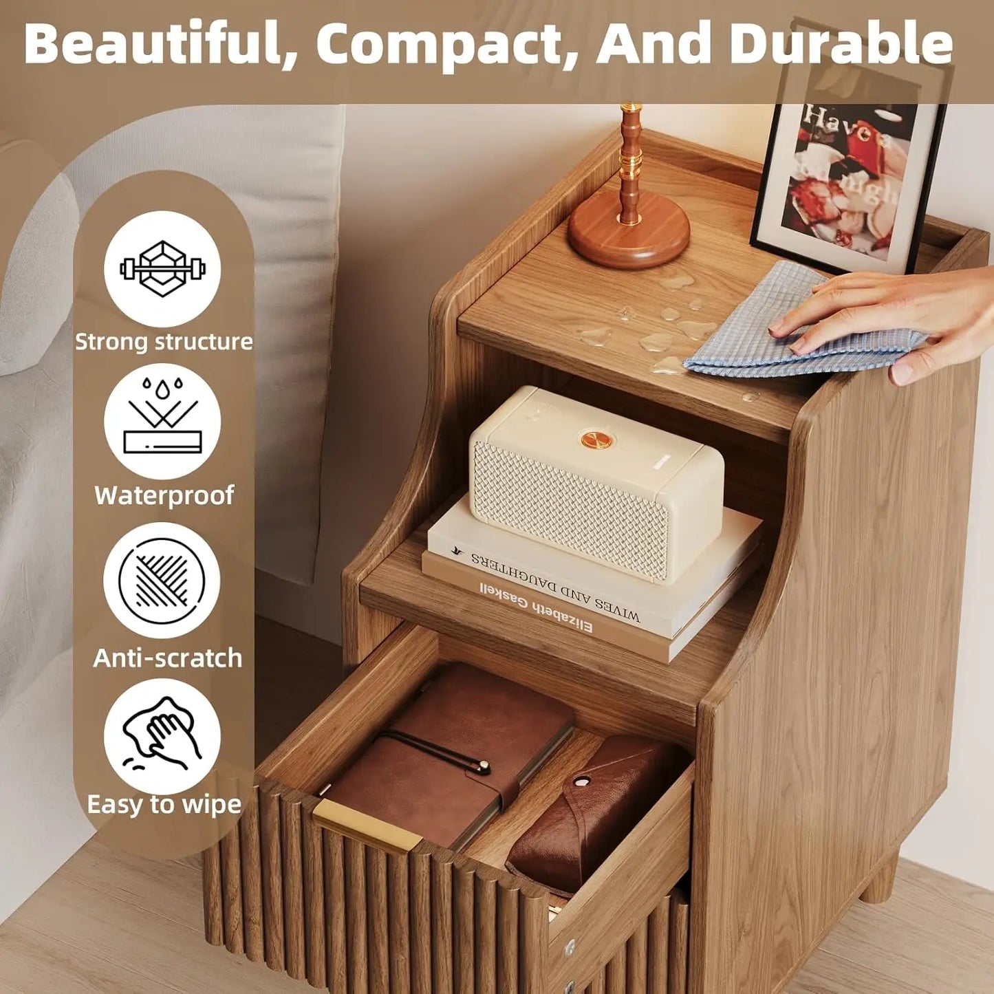 Frame Narrow Nightstand Set Of 2 With 2 Drawers