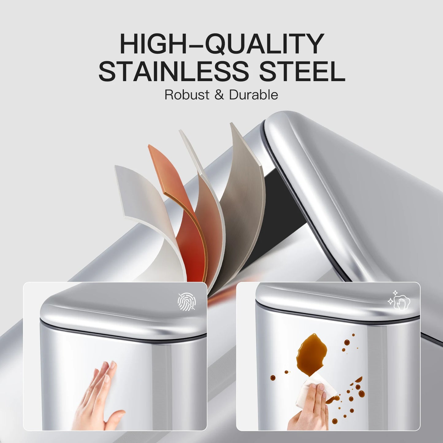 HiMISS Slim Stainless Steel Trash Can With Lid Soft Close
